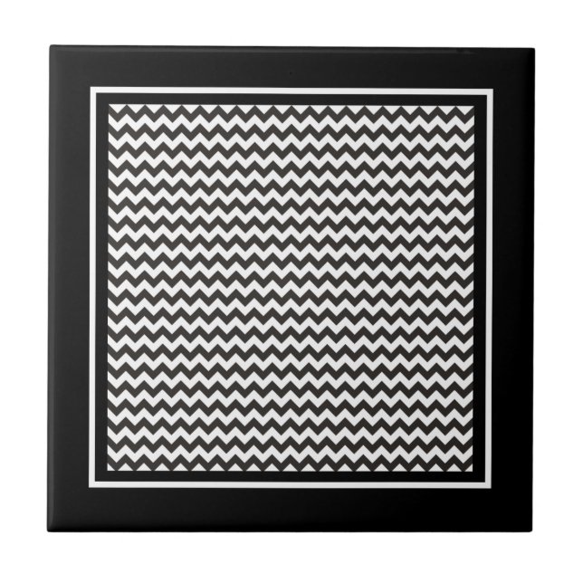 Ceramic Tile, Black and White Chevron Pattern Tile (Front)