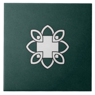 Ceramic Tile- Black and White Pattern on Green Ceramic Tile