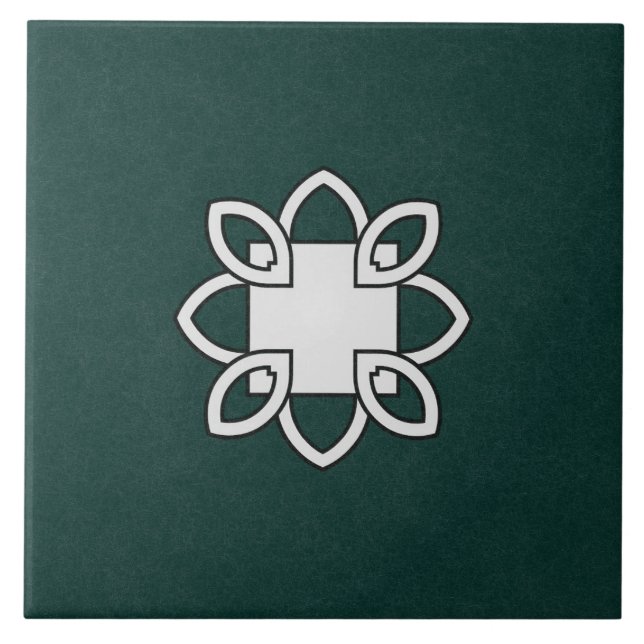 Ceramic Tile- Black and White Pattern on Green Ceramic Tile (Front)