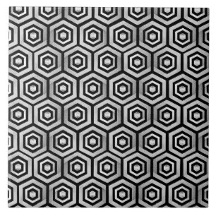 Ceramic Tile Black White Hexagon Geometric Pattern