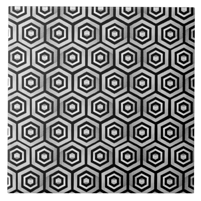 Ceramic Tile Black White Hexagon Geometric Pattern (Front)