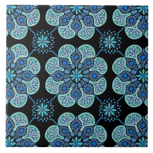 Ceramic Tile blue and green repeating pattern (Front)