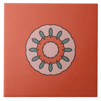 Ceramic Tile- Blue and Pink Kaleidoscope Flower Tile