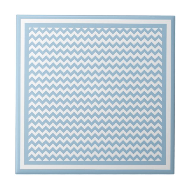 Ceramic Tile, Blue and White Chevron Pattern Ceramic Tile (Front)