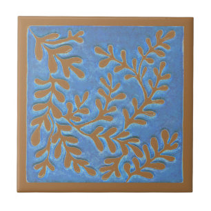Ceramic tile, Blue & Copper leaves Tile