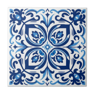 Ceramic Tile - Blue/Off White Azulejo Floral