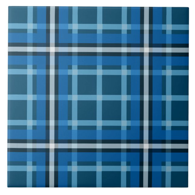 Ceramic Tile Blue Tartan Plaid Check Pattern (Front)