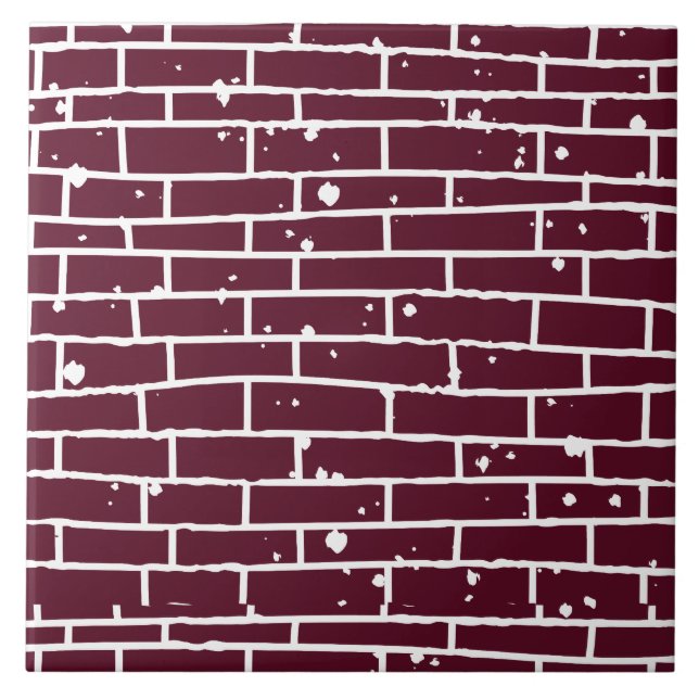 Ceramic Tile Burgundy Brick Distressed Decor (Front)