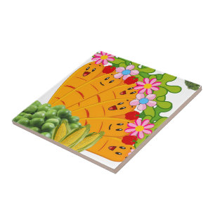 Ceramic Tile Carrots Peas Vegan Floral