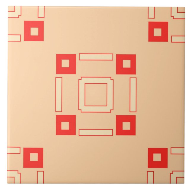 Ceramic Tile- Coral and Peach Tiled Pattern Tile (Front)
