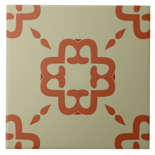 Ceramic Tile- Coral and Red Pattern on Beige Ceramic Tile (Front)
