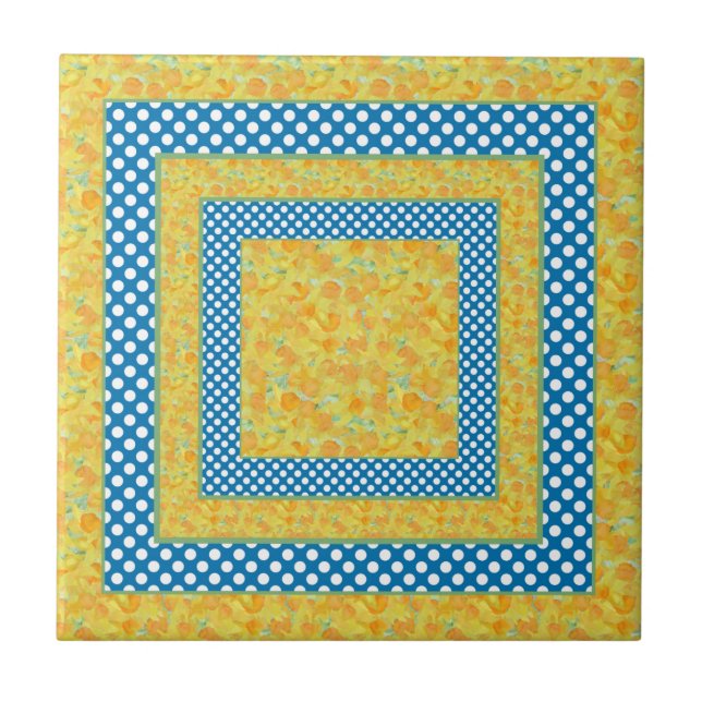 Ceramic Tile: Country-Style Daffodils, Polka Dots Ceramic Tile (Front)