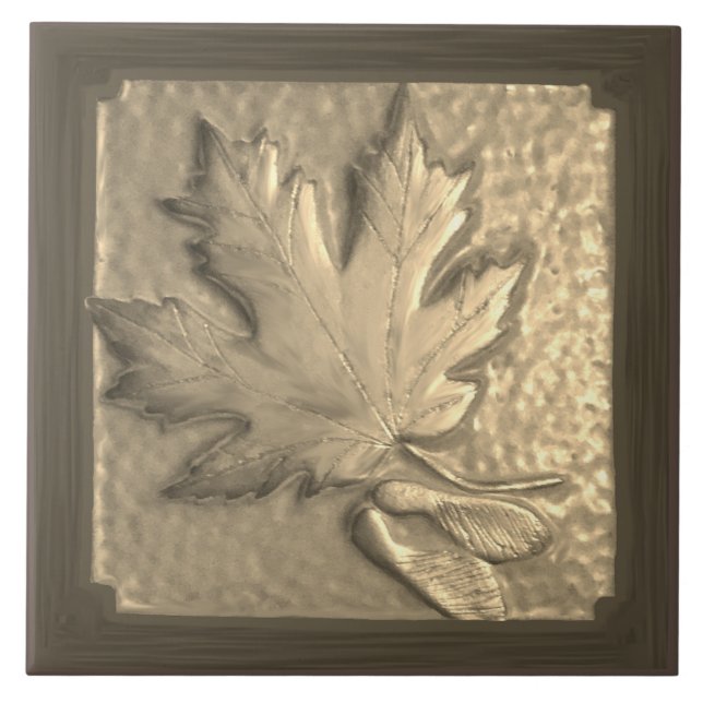 Ceramic tile, Craftsman Maple Leaf gold tone  Ceramic Tile (Front)
