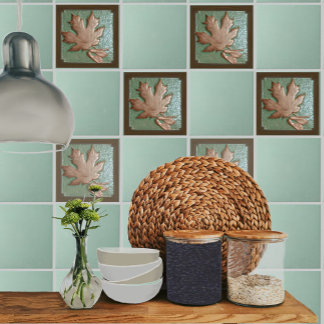 Ceramic tile, CraftsmanMaple Leaf green and copper Ceramic Tile