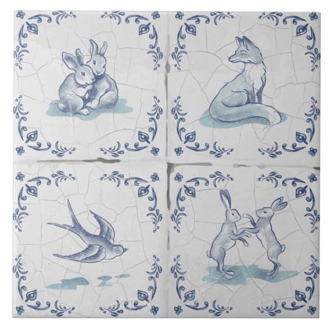 Ceramic Tile Delft Trivet Forest Animals (Front)