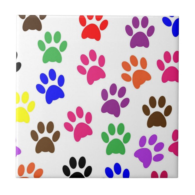 Ceramic Tile Dog Cats Paw Prints Colourful Colours (Front)