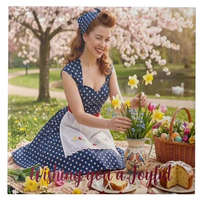 Ceramic Tile: Easter Picnic (Vintage Style) Tile (Front)