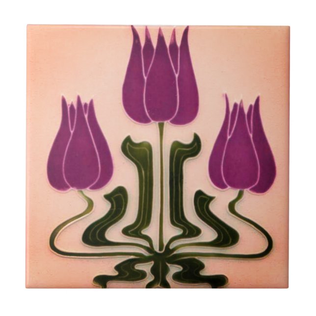 Ceramic Tile - Floral Art Nouveau Pink/Purple (Front)