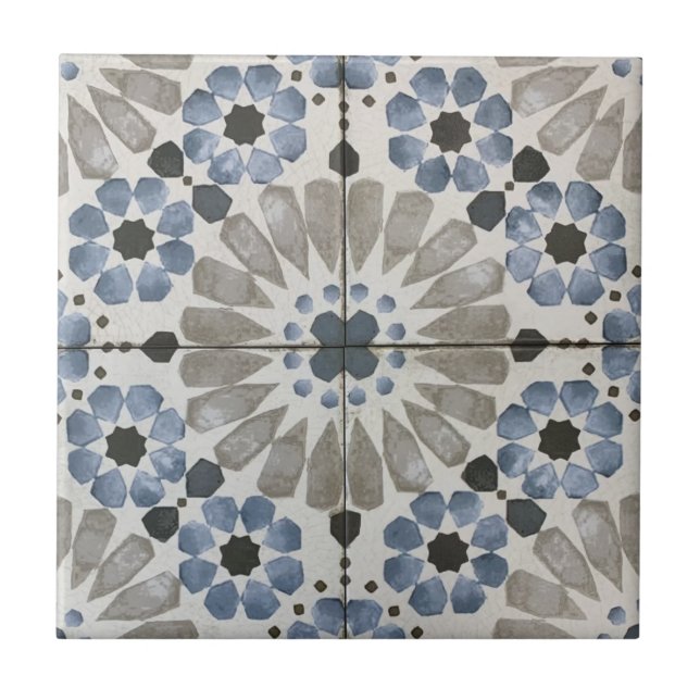 Ceramic Tile - Floral Designer Blue Grey Replica (Front)