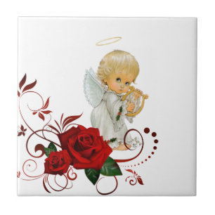 Ceramic Tile Floral Red Rose Angel