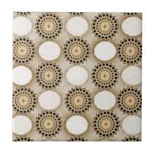 Ceramic Tile Floral Round Beige 