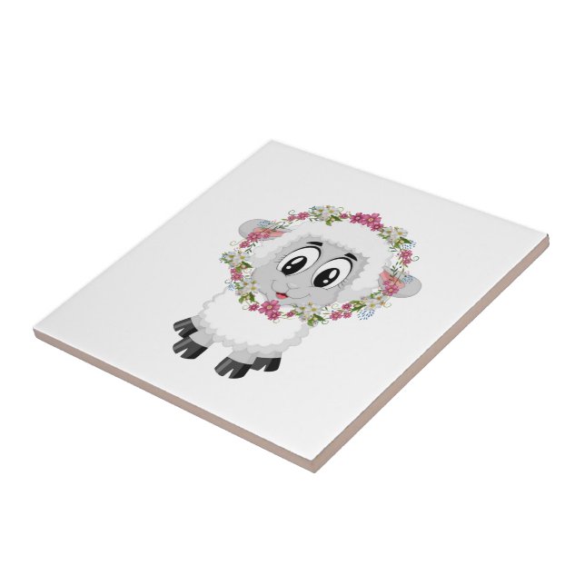Ceramic Tile Floral Sheep Flowers  (Side)