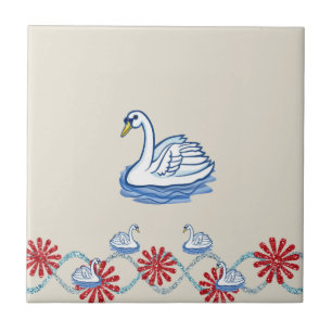 Ceramic Tile Floral Swan Beige