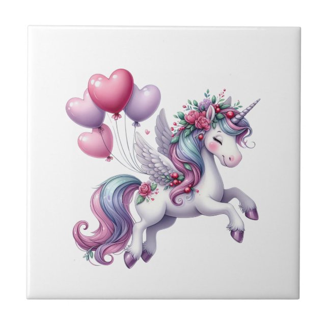 Ceramic Tile Floral Unicorn Flowers  (Front)