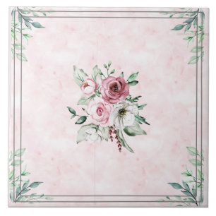 Ceramic Tile Flowers Pink & Greys