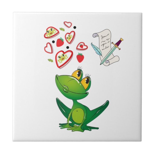 Ceramic Tile Frog in Love Notes Animal  (Front)