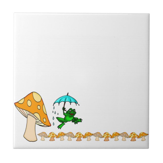 Ceramic Tile Frog Mushroom Frogging Ribbit (Front)