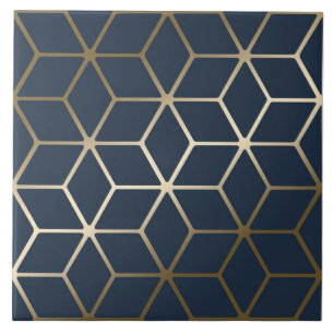 Ceramic Tile - Geometric Gold, Silver and Blue