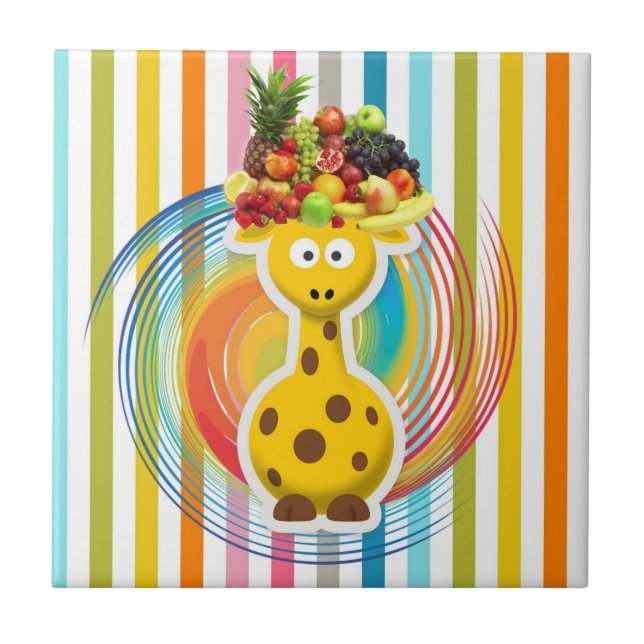 Ceramic Tile Giraffe Fruit Colourful Colours (Front)