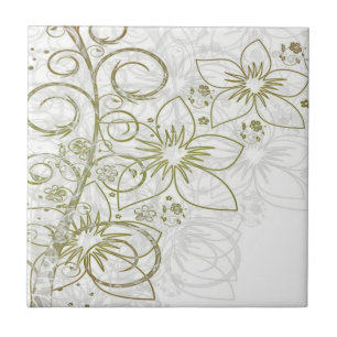 Ceramic Tile Gold Floral Flowers 