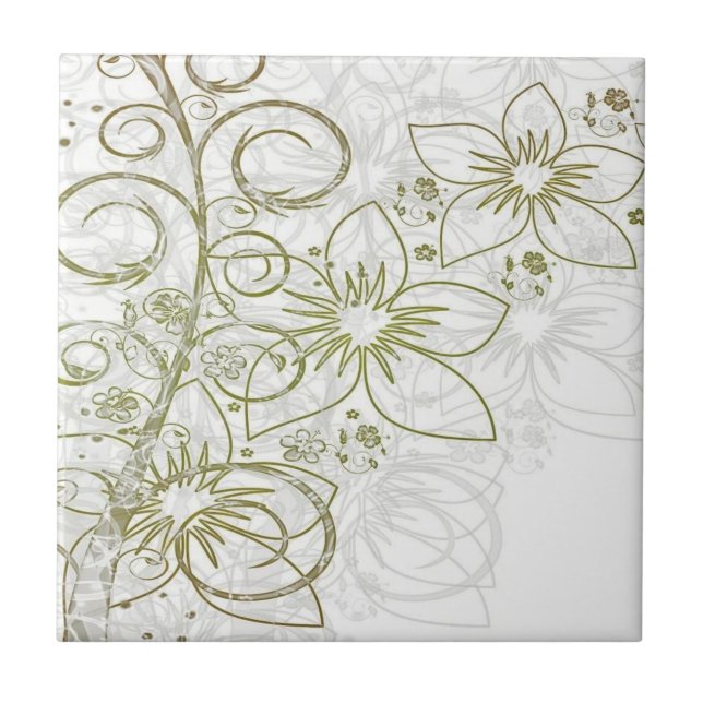 Ceramic Tile Gold Floral Flowers  (Front)