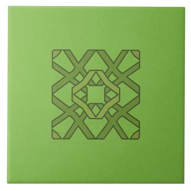 Ceramic Tile- Green on Green Block Pattern Tile (Front)