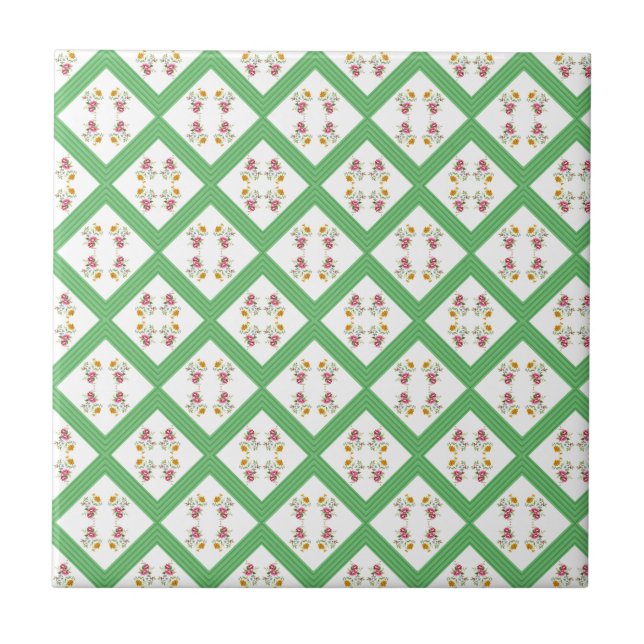 Ceramic Tile Green Stripe Floral (Front)