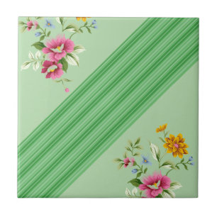 Ceramic Tile Green Stripe Floral