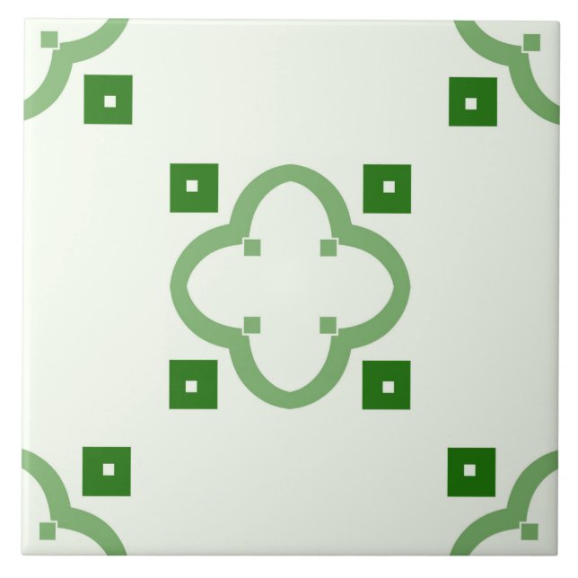 Ceramic Tile- Green Tiled Pattern on White Ceramic Tile (Front)