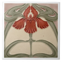 Ceramic Tile - Iris Art Nouveau Floral Orange