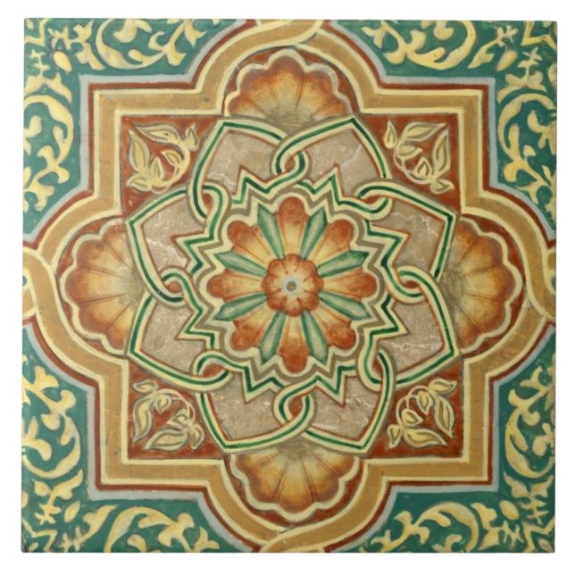 Ceramic Tile - Italian Green Beige Burnt Orange (Front)