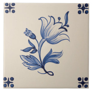 Ceramic Tile - Ivory & Blue floral Tile