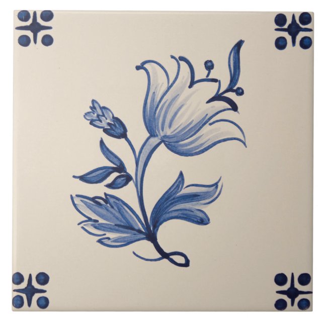 Ceramic Tile - Ivory & Blue floral Tile (Front)