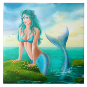 Ceramic Tile mermaid in sea