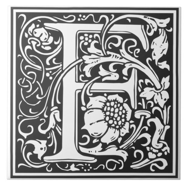 Ceramic Tile - Monogram Alphabet F black White (Front)