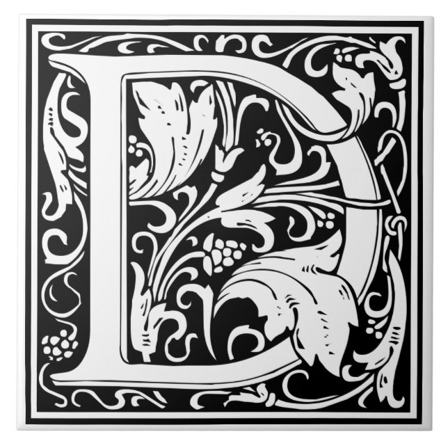 Ceramic Tile - Monogram Alphbet D Black White (Front)