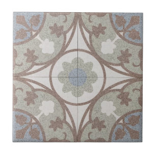 Ceramic Tile - Moroccan Beige Blue Floral 