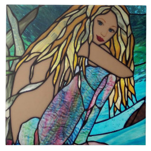 Ceramic Tile - Painted Stain Glass Mermaid