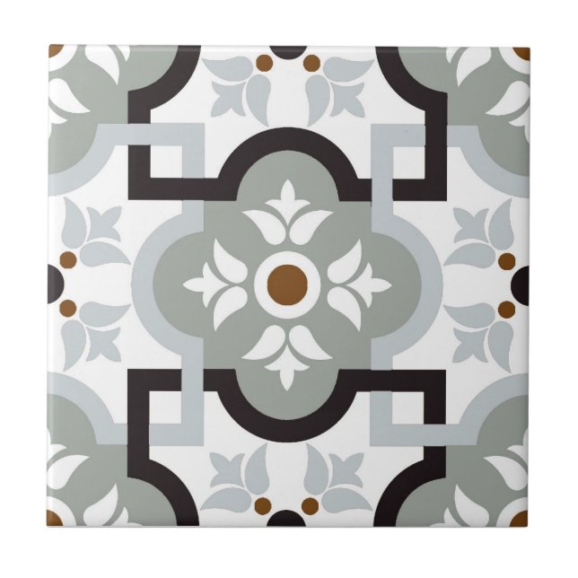 Ceramic Tile - Pattern Grey Green Rust Black (Front)