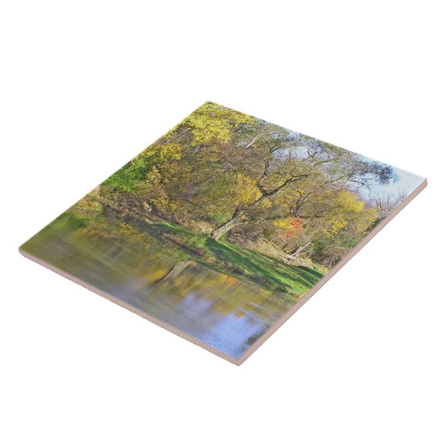 ceramic tile/PEACEFUL SCENE TREES BY POND" Tile (Side)